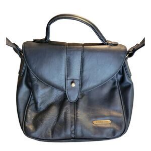 Kathy Lee Collection Black Leather Purse Handbag Crossbody 9x10 adjustable strap